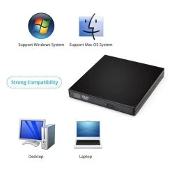 Salcar Externe DVD R CD-RW Lecteur CD Graveur USB 2.0 DVD Combo (disque Dur E...