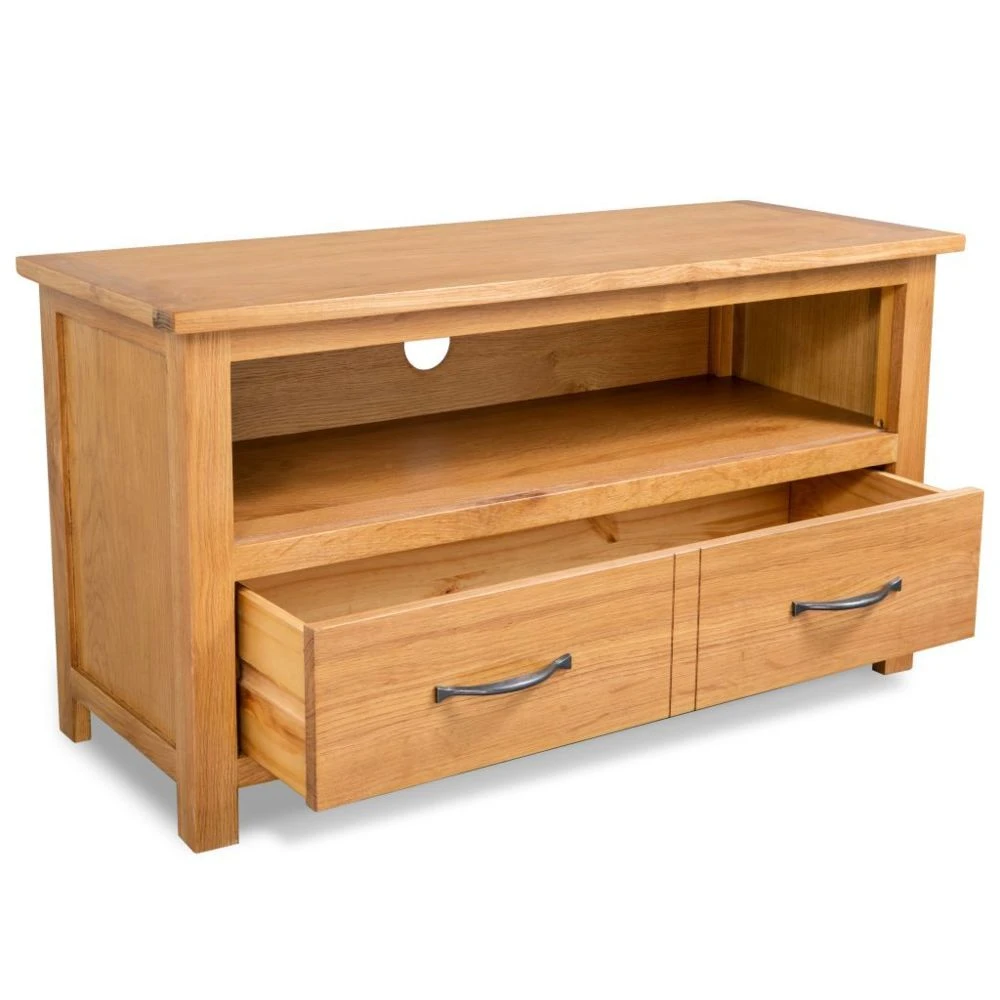 VidaXL Meuble TV 90x35x48 Cm Bois De Chêne Massif 2 VidaXL Meuble TV 90x35x48 Cm Bois De Chêne Massif – Image 2
