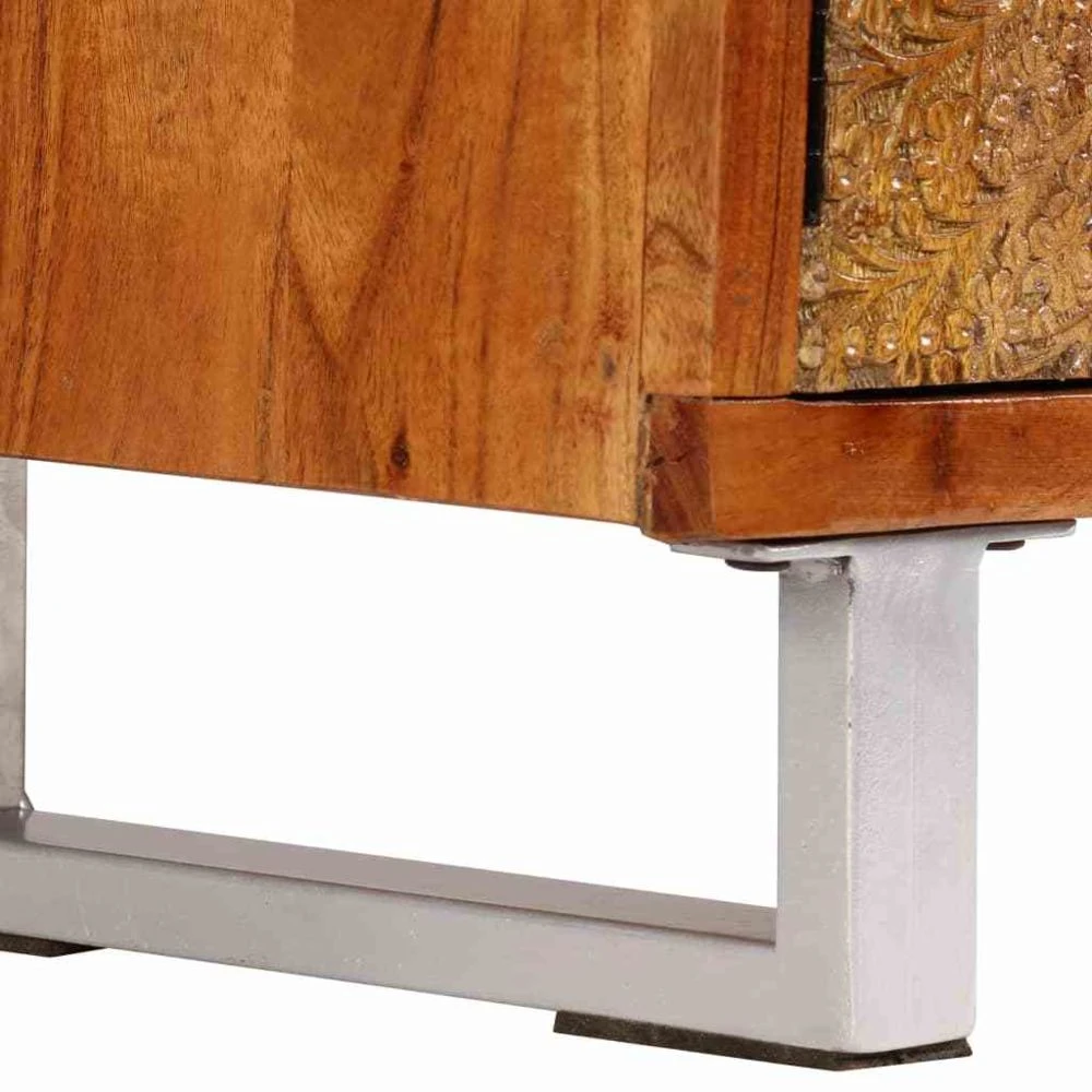 VidaXL Meuble TV Bois Massif Avec Portes SculptĂ©es 140 X 30 X 40 Cm â Image 3