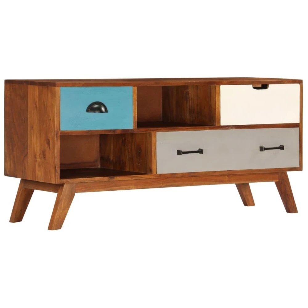 VidaXL Meuble TV Avec 3 Tiroirs 110x35x50 Cm Bois D'acacia Solide 1 VidaXL Meuble TV Avec 3 Tiroirs 110x35x50 Cm Bois D'acacia Solide
