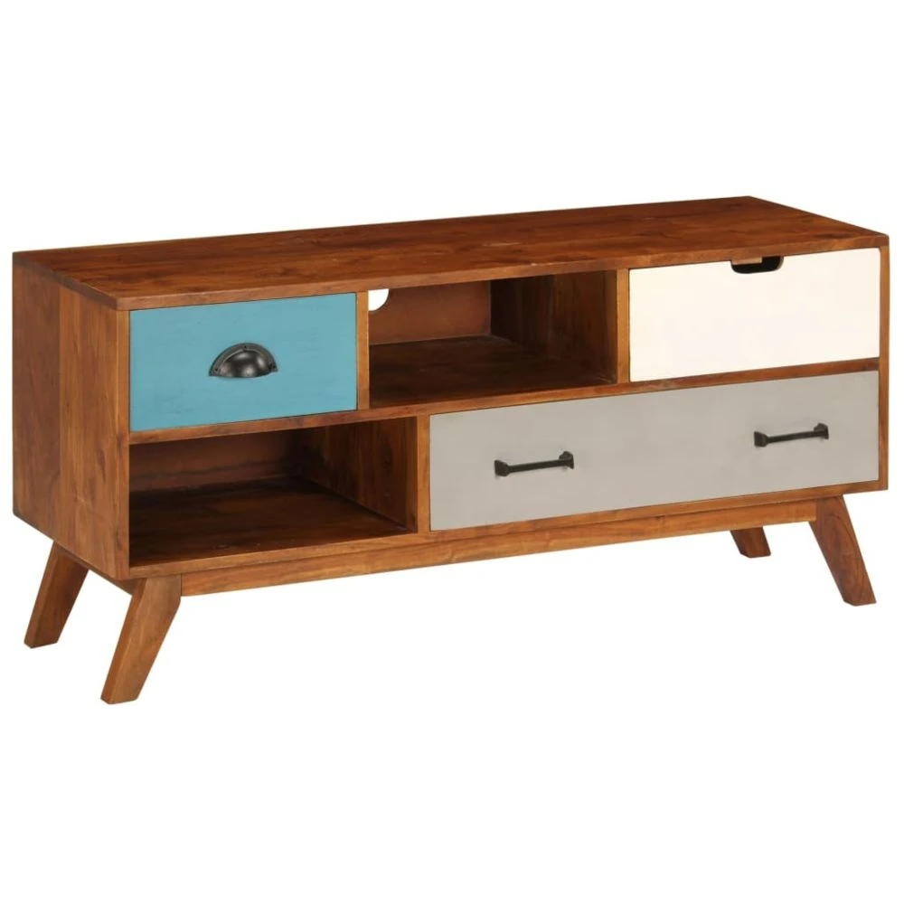 VidaXL Meuble TV Avec 3 Tiroirs 110x35x50 Cm Bois D'acacia Solide 4 VidaXL Meuble TV Avec 3 Tiroirs 110x35x50 Cm Bois D'acacia Solide – Image 4
