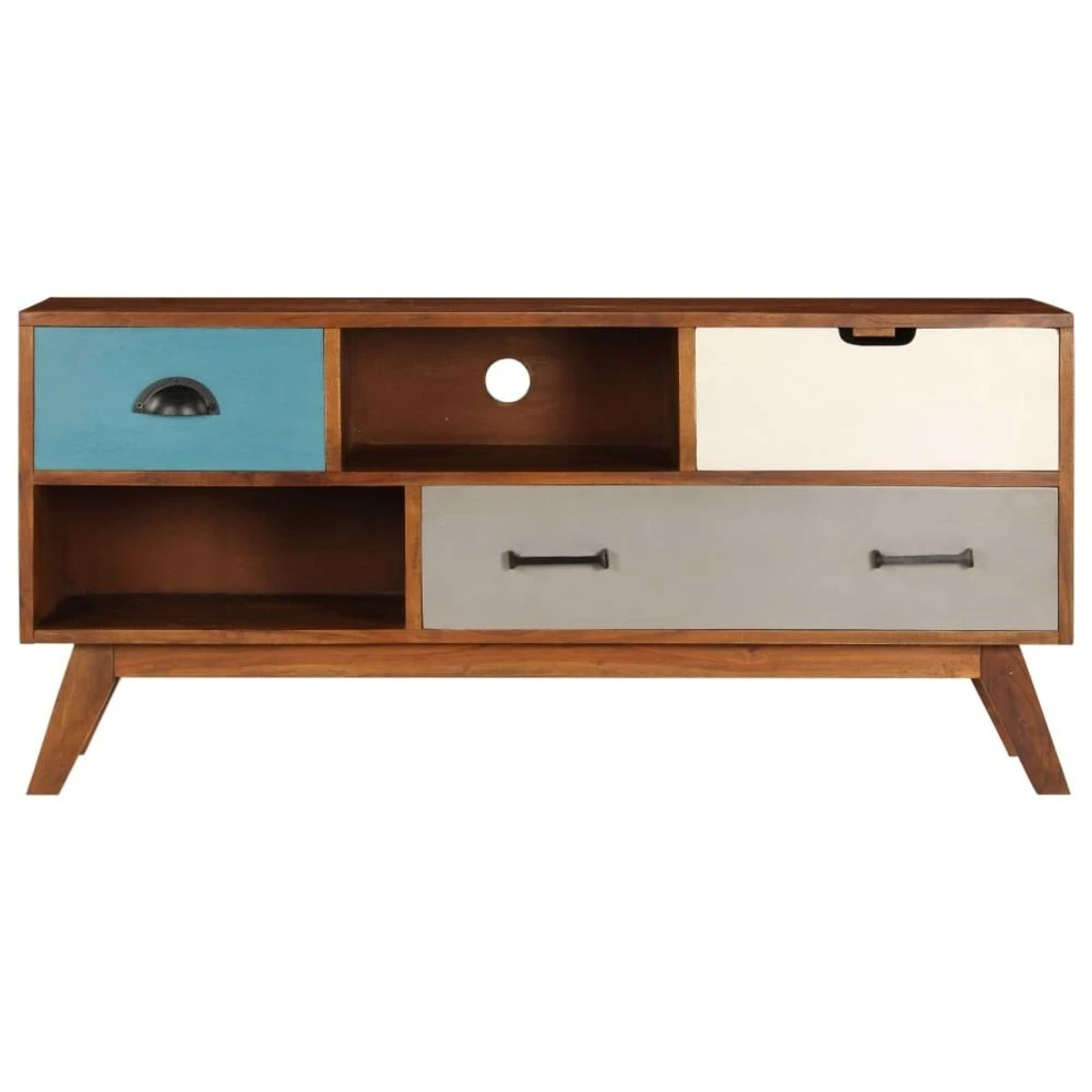 VidaXL Meuble TV Avec 3 Tiroirs 110x35x50 Cm Bois D'acacia Solide 5 VidaXL Meuble TV Avec 3 Tiroirs 110x35x50 Cm Bois D'acacia Solide – Image 5
