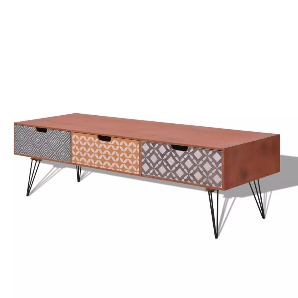 VidaXL Meuble TV Avec 3 Tiroirs 120 X 40 X 36 Cm Marron 2 VidaXL Meuble TV Avec 3 Tiroirs 120 X 40 X 36 Cm Marron – Image 2