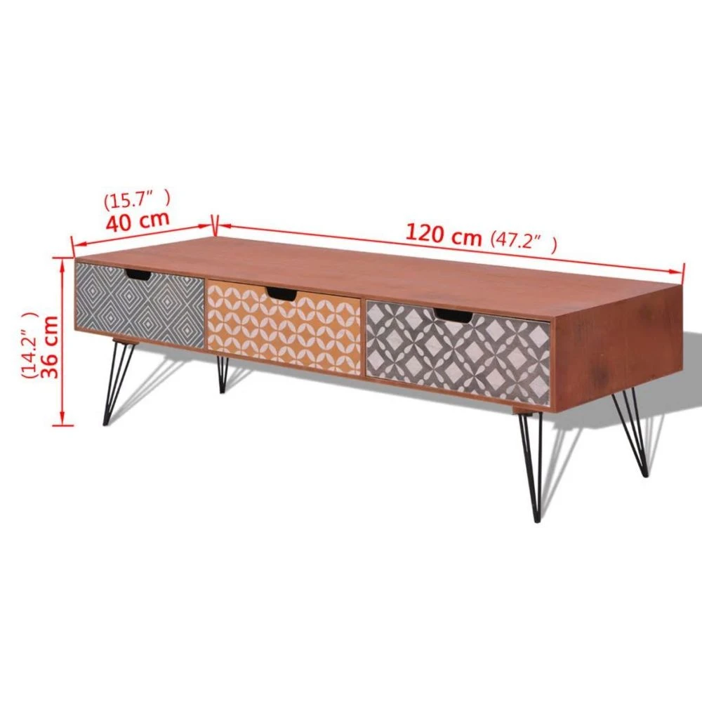 VidaXL Meuble TV Avec 3 Tiroirs 120 X 40 X 36 Cm Marron 5 VidaXL Meuble TV Avec 3 Tiroirs 120 X 40 X 36 Cm Marron – Image 5
