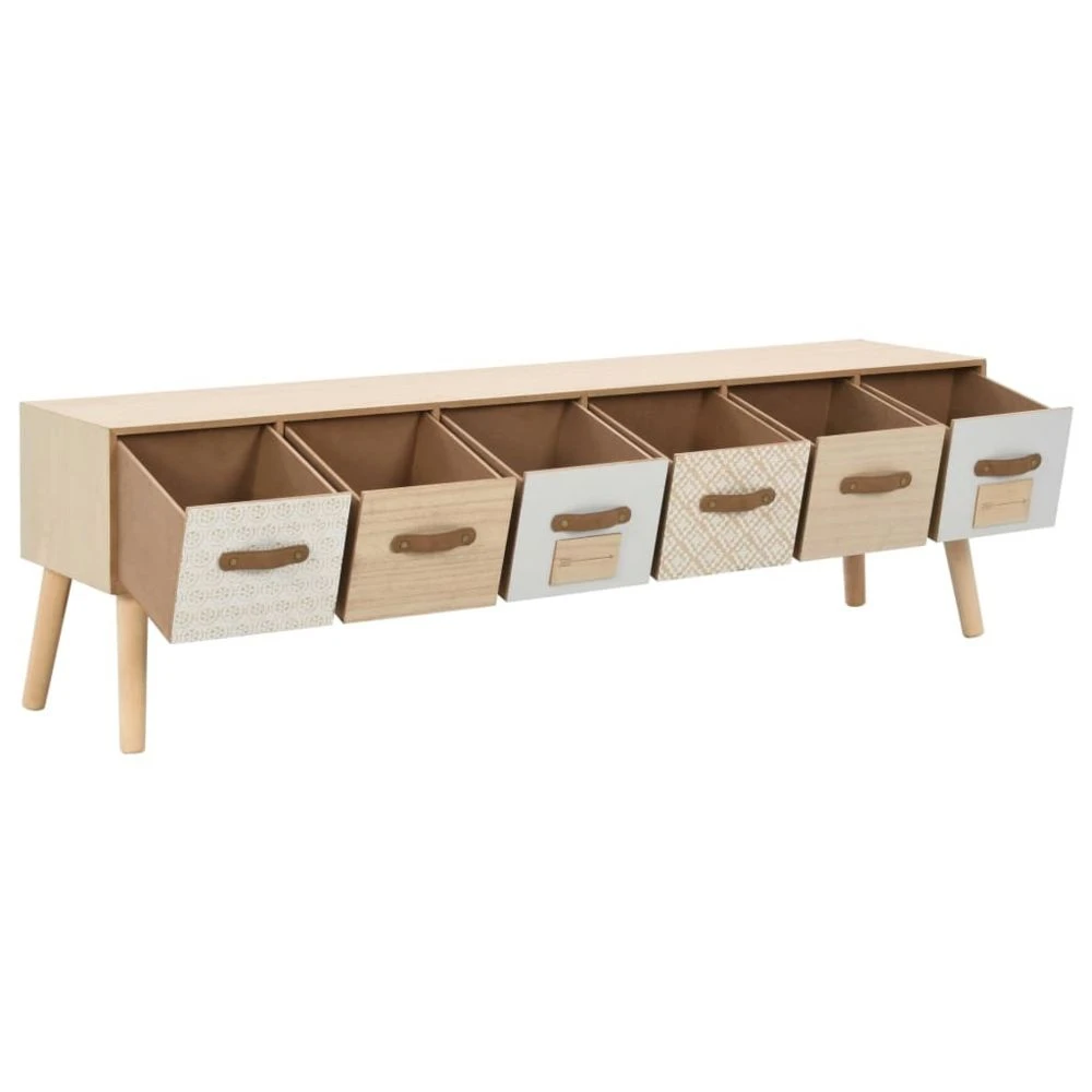 VidaXL Meuble TV Avec 6 Tiroirs 130 X 30 X 40 Cm Bois De Pin Massif 3 VidaXL Meuble TV Avec 6 Tiroirs 130 X 30 X 40 Cm Bois De Pin Massif – Image 3