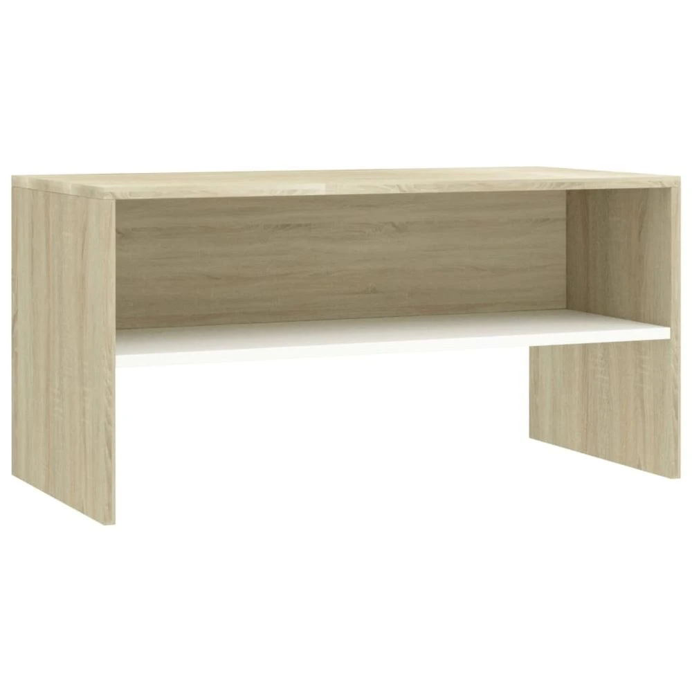VidaXL Meuble TV Blanc Et Chêne Sonoma 80 X 40 X 40 Cm Aggloméré 2 VidaXL Meuble TV Blanc Et Chêne Sonoma 80 X 40 X 40 Cm Aggloméré – Image 2