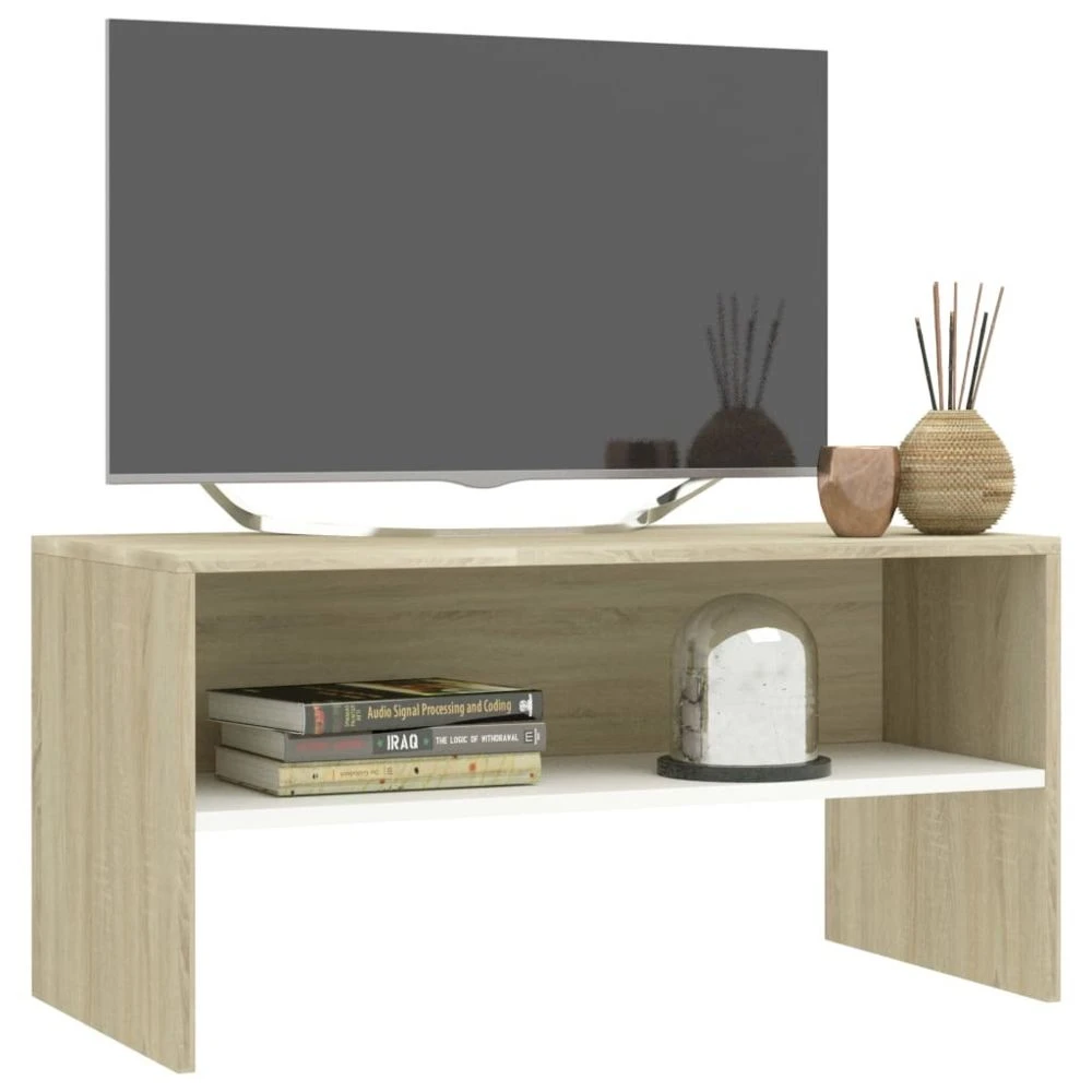 VidaXL Meuble TV Blanc Et Chêne Sonoma 80 X 40 X 40 Cm Aggloméré 3 VidaXL Meuble TV Blanc Et Chêne Sonoma 80 X 40 X 40 Cm Aggloméré – Image 3