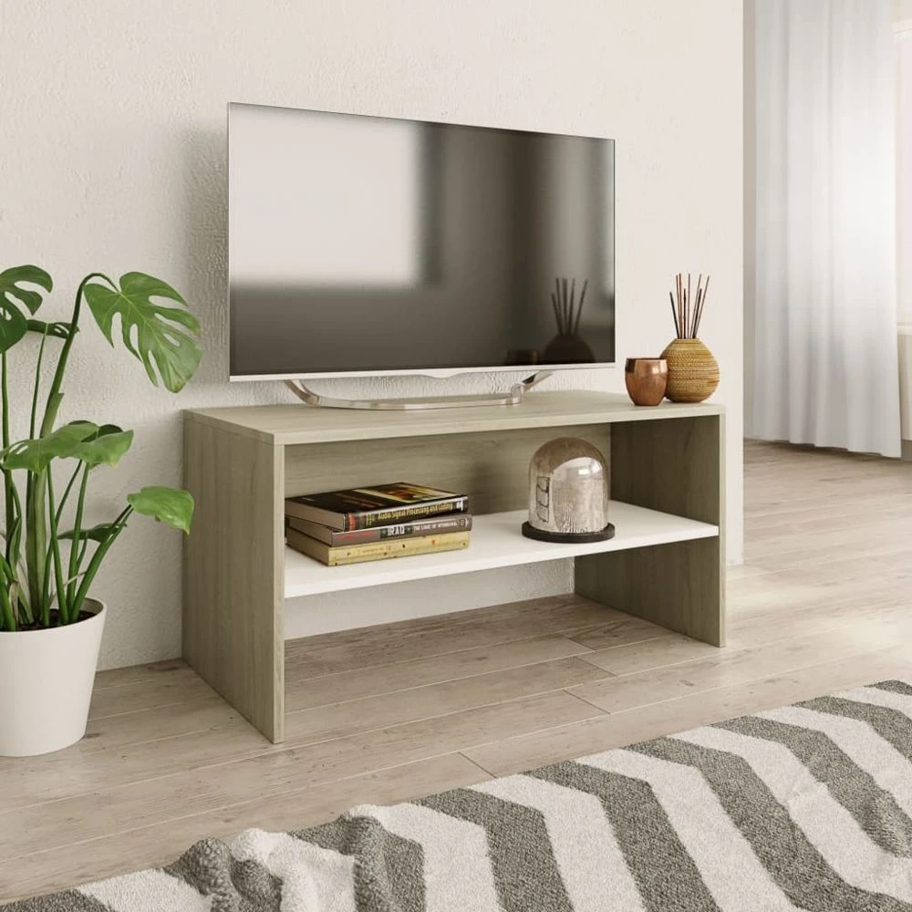 VidaXL Meuble TV Blanc Et Chêne Sonoma 80 X 40 X 40 Cm Aggloméré 1 VidaXL Meuble TV Blanc Et Chêne Sonoma 80 X 40 X 40 Cm Aggloméré