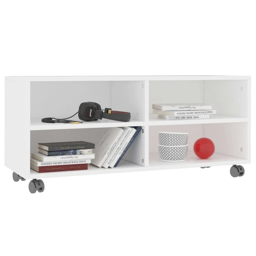 VidaXL Meuble TV Avec Roulettes Blanc 90 X 35 X 35 Cm Aggloméré – Image 3