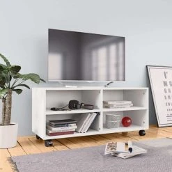 VidaXL Meuble TV Avec Roulettes Blanc 90 X 35 X 35 Cm Aggloméré