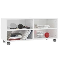 VidaXL Meuble TV Avec Roulettes Blanc Brillant 90x35x35 Cm Aggloméré -Wavemaster Shop 8719883673479 g en hd 1