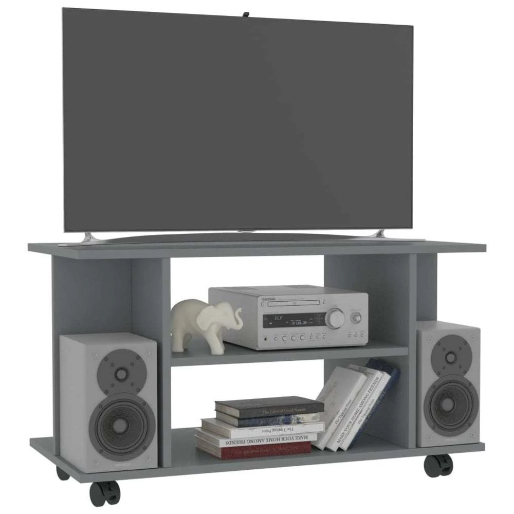 VidaXL Meuble TV Avec Roulettes Gris 80 X 40 X 40 Cm Aggloméré 3 VidaXL Meuble TV Avec Roulettes Gris 80 X 40 X 40 Cm Aggloméré – Image 3