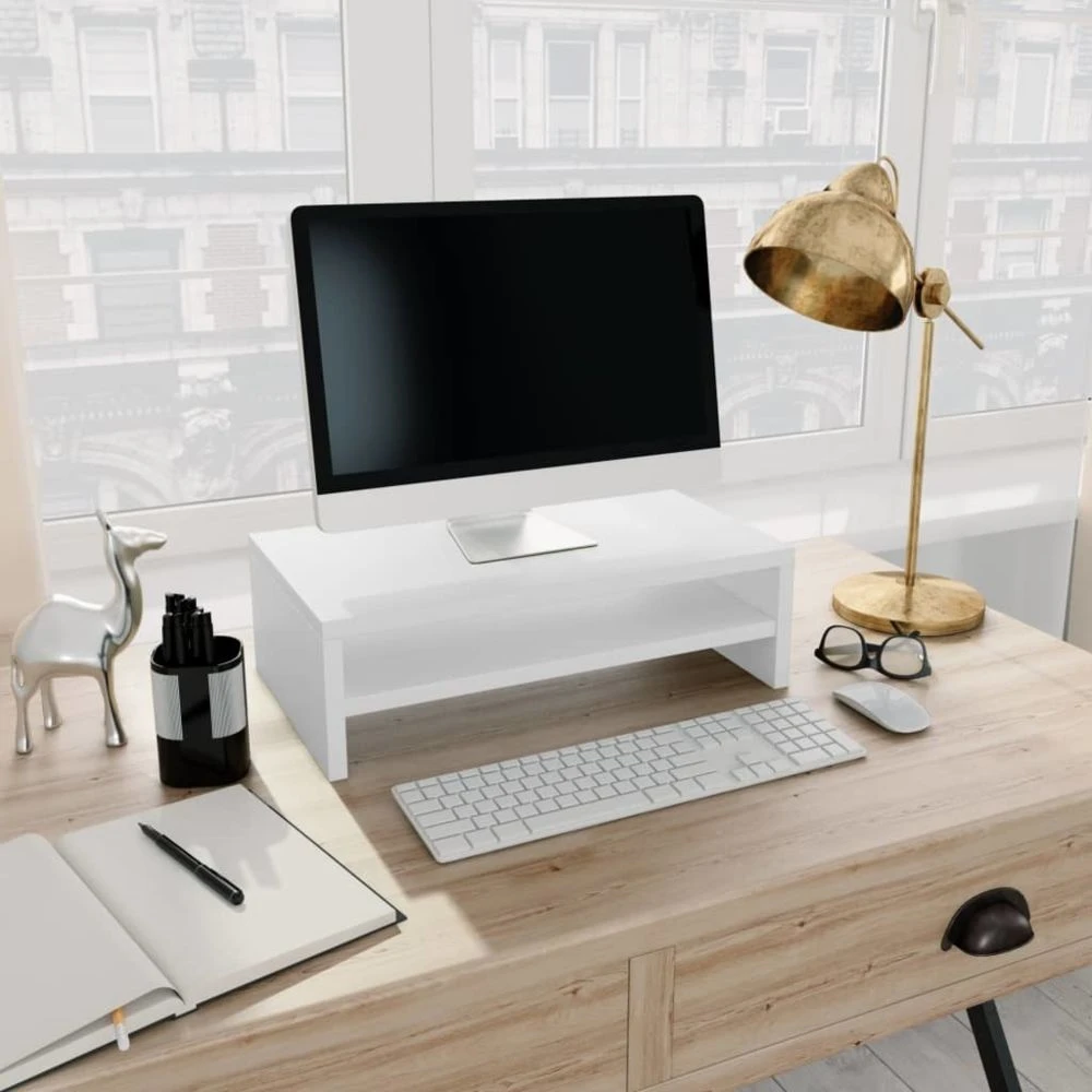 VidaXL Support De Moniteur Blanc 42 X 24 X 13 Cm Aggloméré 1 VidaXL Support De Moniteur Blanc 42 X 24 X 13 Cm Aggloméré