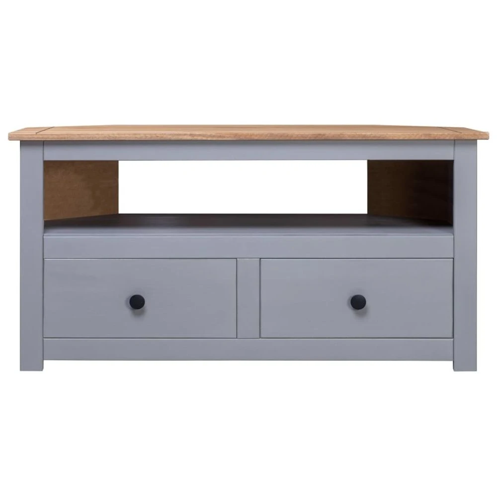 VidaXL Meuble TV D'angle Gris 93x55x49cm Pin Solide Assortiment Panama 2 VidaXL Meuble TV D'angle Gris 93x55x49cm Pin Solide Assortiment Panama – Image 2
