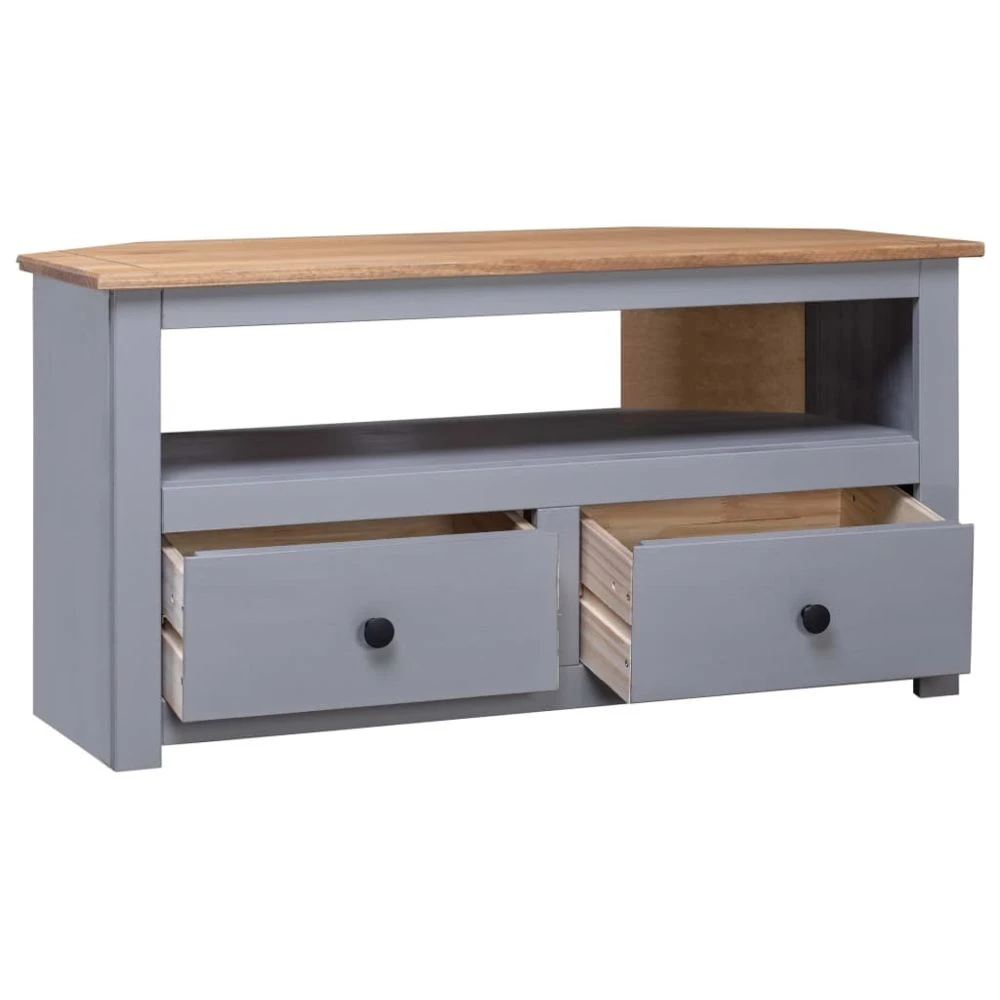 VidaXL Meuble TV D'angle Gris 93x55x49cm Pin Solide Assortiment Panama 3 VidaXL Meuble TV D'angle Gris 93x55x49cm Pin Solide Assortiment Panama – Image 3