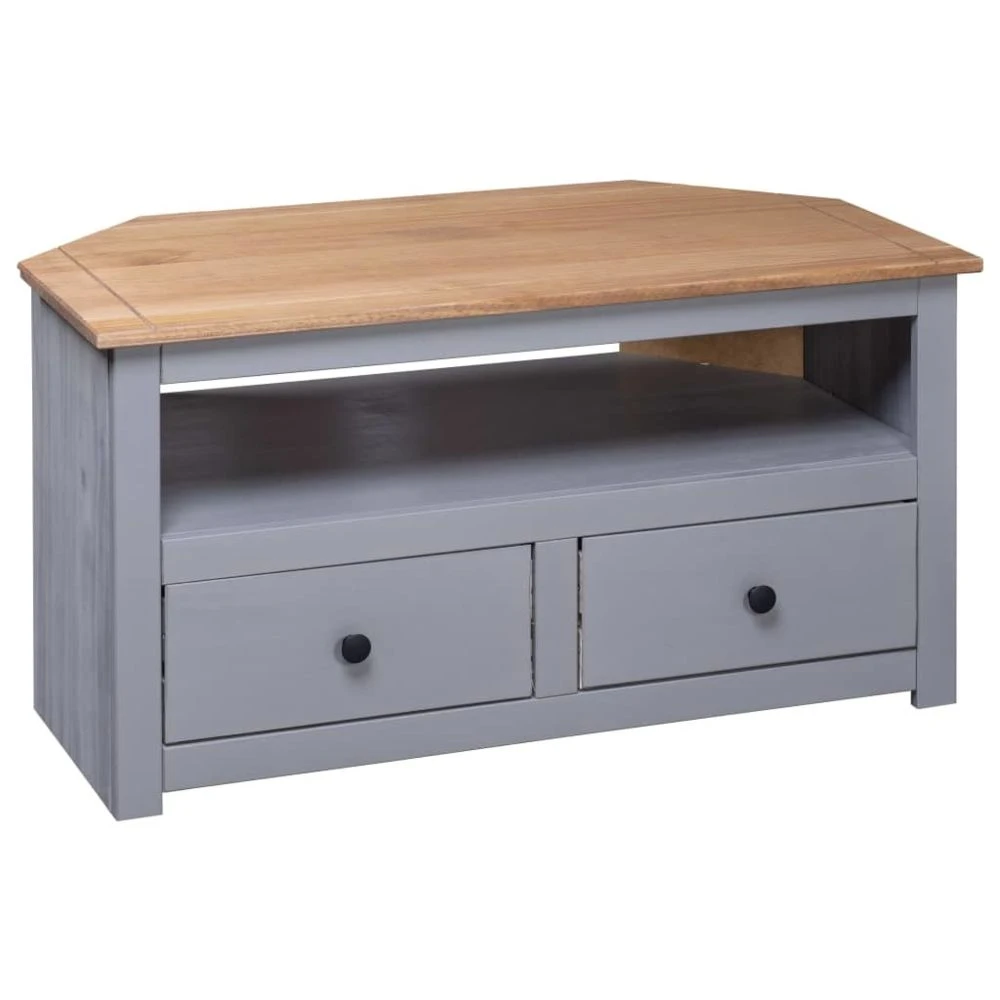 VidaXL Meuble TV D'angle Gris 93x55x49cm Pin Solide Assortiment Panama 4 VidaXL Meuble TV D'angle Gris 93x55x49cm Pin Solide Assortiment Panama – Image 4