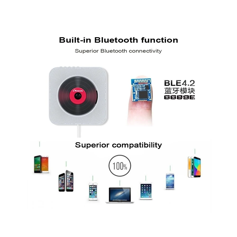 Wewoo Lecteur DVD Portable CD Bluetooth 4.2 + EDR à Montage Mural Avec Tél... 4 Wewoo Lecteur DVD Portable CD Bluetooth 4.2 + EDR à Montage Mural Avec Tél... – Image 4
