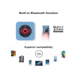 Wewoo Lecteur DVD Portable CD Bluetooth 4.2 + EDR à Montage Mural Avec Tél... 8 Wewoo Lecteur DVD Portable CD Bluetooth 4.2 + EDR à Montage Mural Avec Tél... -Wavemaster Shop kc 808 lecteur cd bluetooth 42 edr a montage mural avec telecommande support fm bleu 2
