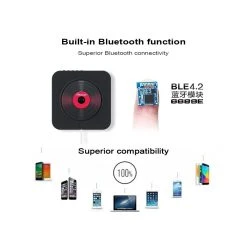 Wewoo Lecteur DVD Portable CD Bluetooth 4.2 + EDR à Montage Mural Avec Tél... 8 Wewoo Lecteur DVD Portable CD Bluetooth 4.2 + EDR à Montage Mural Avec Tél... -Wavemaster Shop kc 808 lecteur cd bluetooth 42 edr a montage mural avec telecommande support fm noir 3