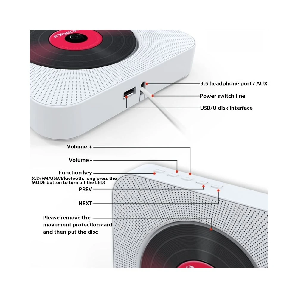 Wewoo Lecteur DVD Portable CD Bluetooth 4.2 + EDR à Montage Mural Avec Tél... 5 Wewoo Lecteur DVD Portable CD Bluetooth 4.2 + EDR à Montage Mural Avec Tél... – Image 5